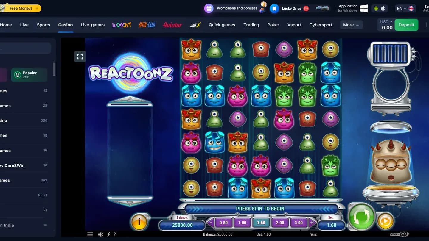 Reactoonz at 1win