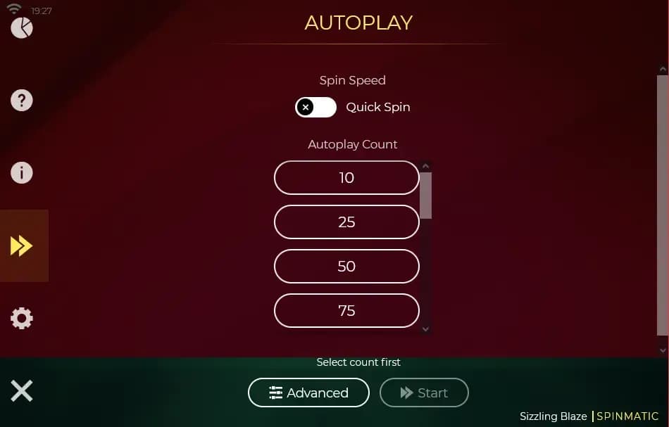 Sizzling Blaze Jackpot Autobet Setting