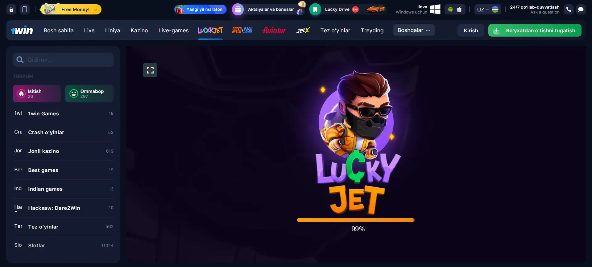 1Win dagi Lucky Jet o'yini O'zbekistonda