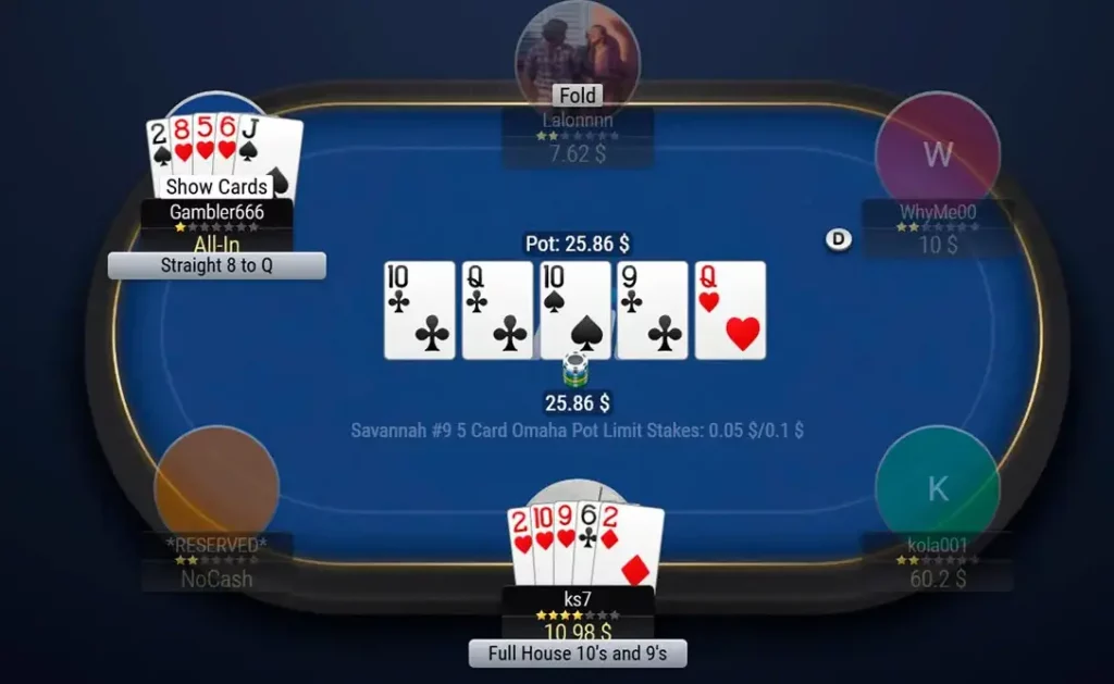 Poker 1Win o'ynash jarayoni